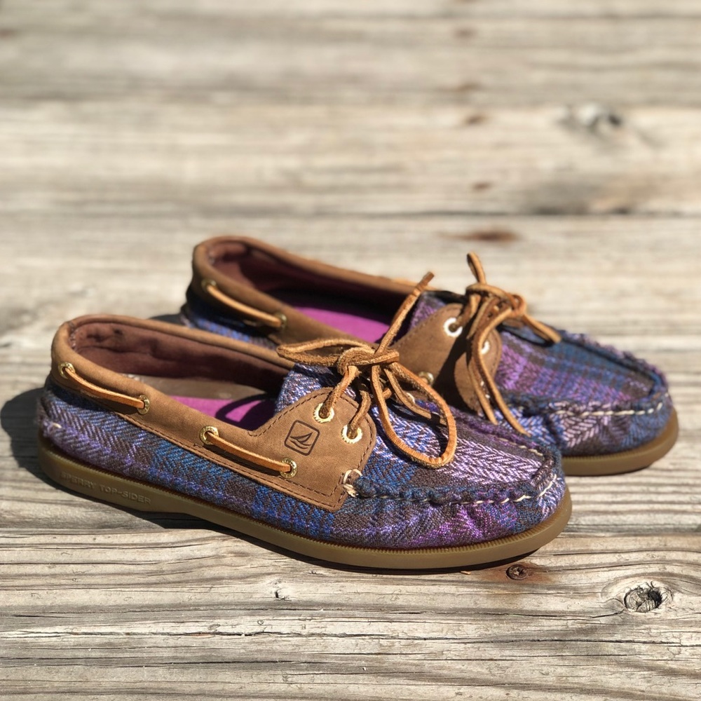 Sperry Women's A/O Boat Shoe Purple Wool Plaid